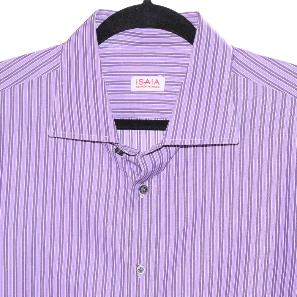 Isaia Napoli Size 18 Purple White Stripped Shirt